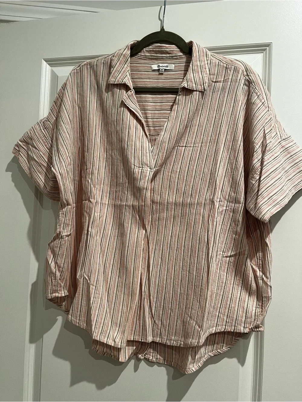 Madewell Pink and White Striped Short-Sleeve Camp Shirt - Picture 1 of 4